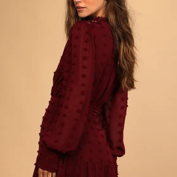 Lust or Love Wine Red Embroidered Lace Long Sleeve Dress Size Small - Picture 2 of 12